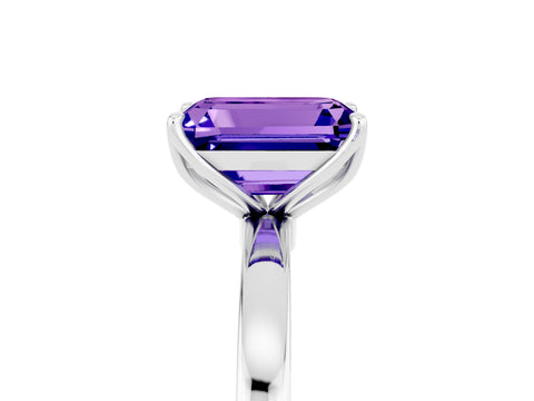 White gold Emerald Cut Solitaire Diamond Ring with Thin Band and Four-Prong Setting_5