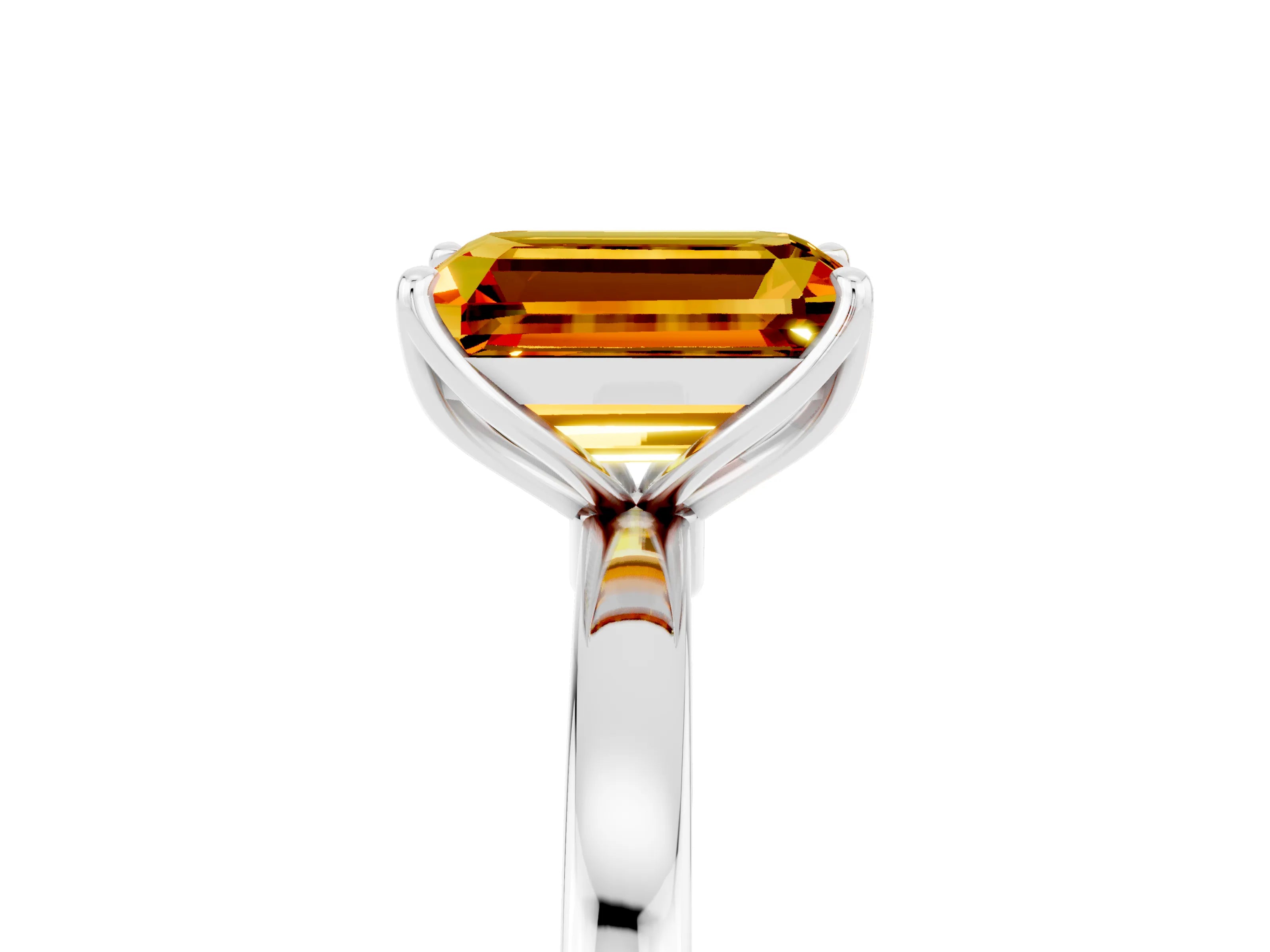 White gold Emerald Cut Solitaire Diamond Ring with Thin Band and Four-Prong Setting_5
