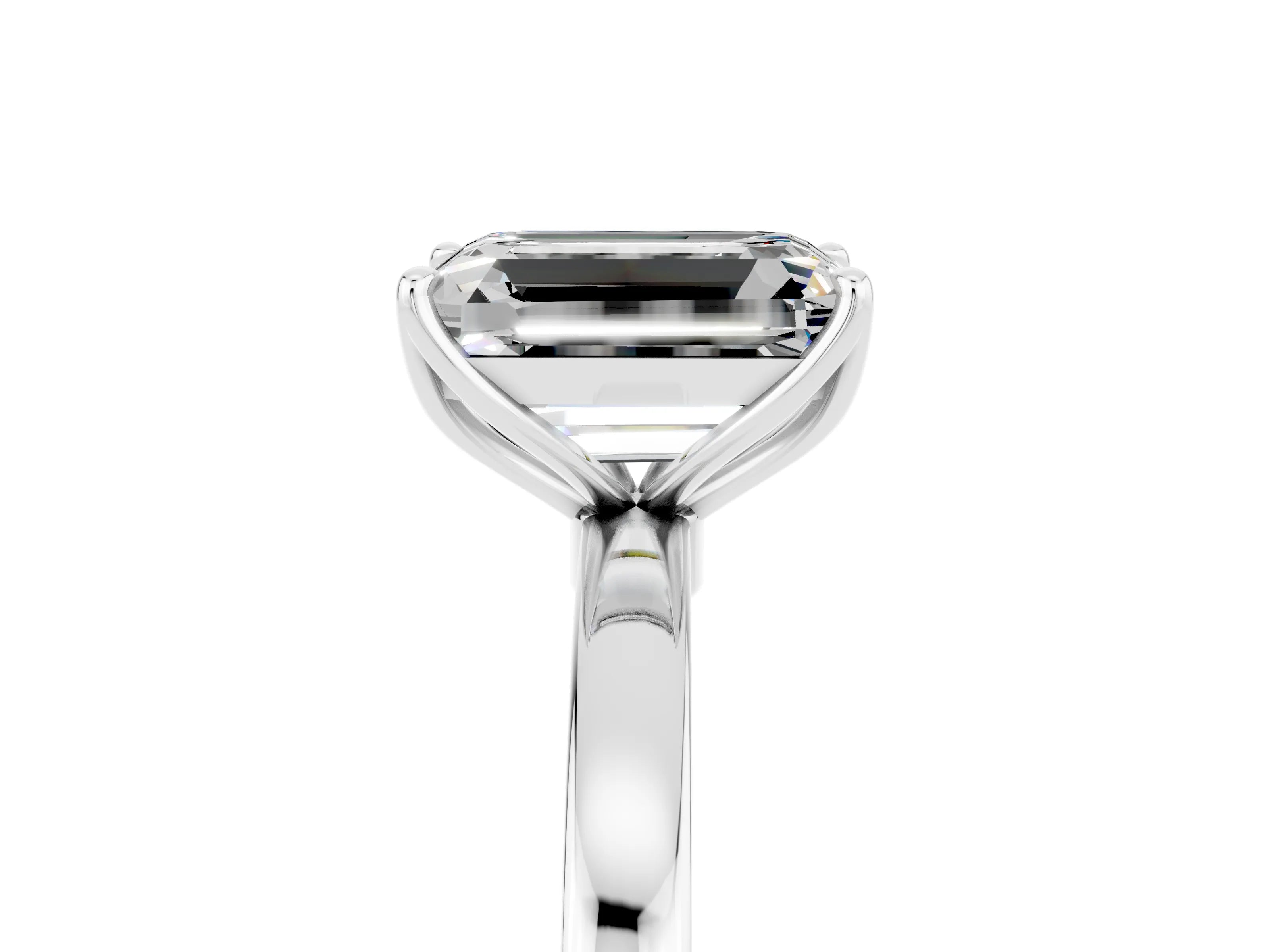White gold Emerald Cut Solitaire Diamond Ring with Thin Band and Four-Prong Setting_5
