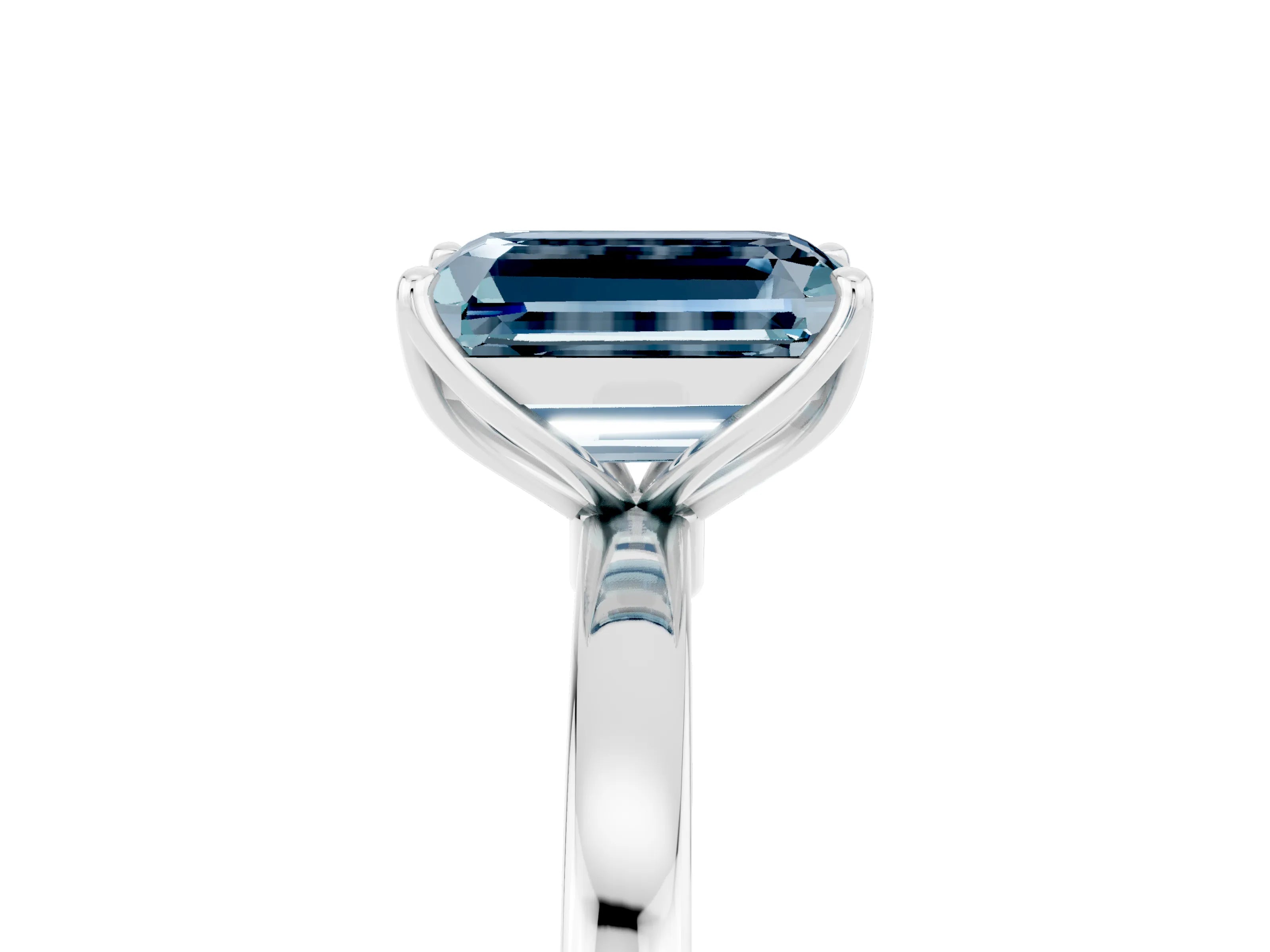 White gold Emerald Cut Solitaire Diamond Ring with Thin Band and Four-Prong Setting_5