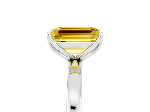 White gold Emerald Cut Solitaire Diamond Ring with Thin Band and Four-Prong Setting_5