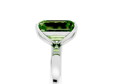 White gold Emerald Cut Solitaire Diamond Ring with Thin Band and Four-Prong Setting_5