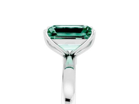 White gold Emerald Cut Solitaire Diamond Ring with Thin Band and Four-Prong Setting_5