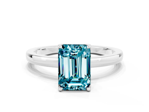 White gold Emerald Cut Solitaire Diamond Ring with Thin Band and Four-Prong Setting
