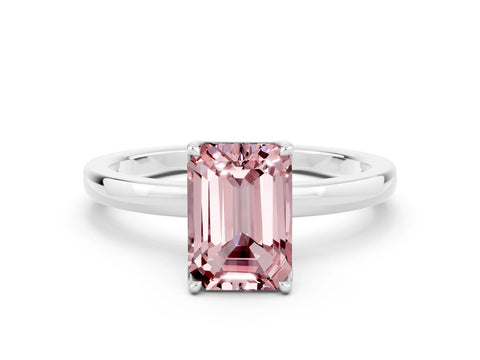 White gold Emerald Cut Solitaire Diamond Ring with Thin Band and Four-Prong Setting