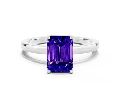 White gold Emerald Cut Solitaire Diamond Ring with Thin Band and Four-Prong Setting