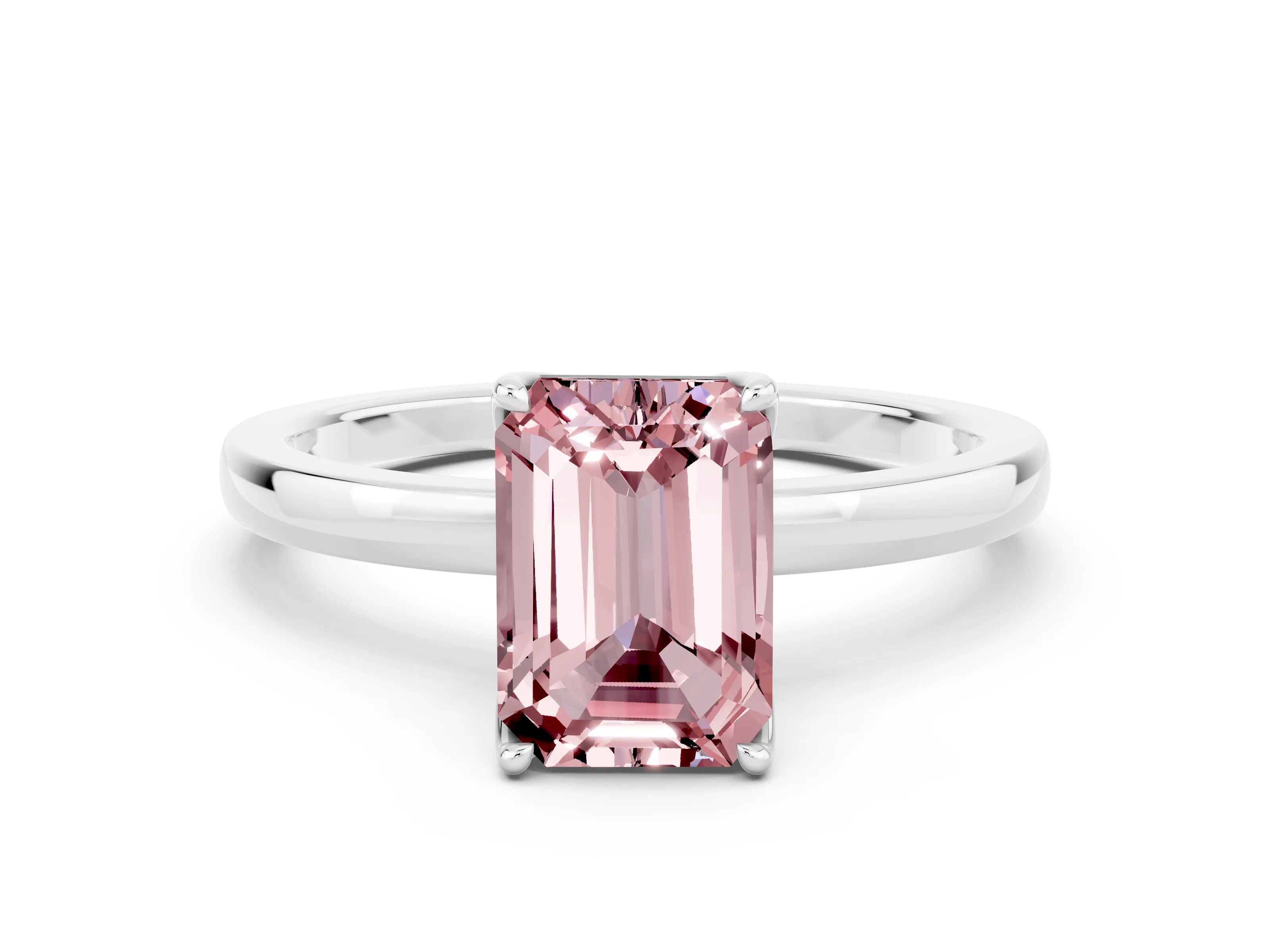 White gold Emerald Cut Solitaire Diamond Ring with Thin Band and Four-Prong Setting