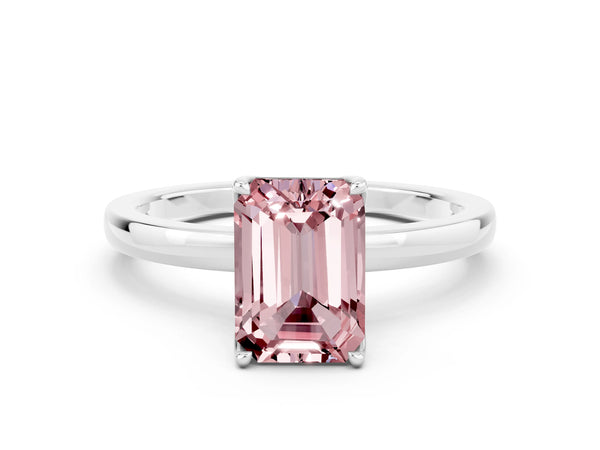 White gold Emerald Cut Solitaire Diamond Ring with Thin Band and Four-Prong Setting