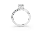 White gold Emerald Cut Solitaire Diamond Twist Band with Pavé Setting and Four-Prong Setting_10