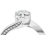 White gold Emerald Cut Solitaire Diamond Twist Band with Pavé Setting and Four-Prong Setting_11