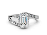 White gold Emerald Cut Solitaire Diamond Twist Band with Pavé Setting and Four-Prong Setting_7