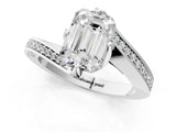 White gold Emerald Cut Solitaire Diamond Twist Band with Pavé Setting and Four-Prong Setting_8