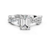White gold Emerald Cut Solitaire Diamond Twisted Band with Pave Setting_122