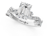 White gold Emerald Cut Solitaire Diamond Twisted Band with Pave Setting_123