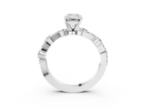 White gold Emerald Cut Solitaire Diamond Twisted Band with Pave Setting_125