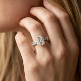 White gold Emerald Cut Solitaire Diamond Twisted Band with Pave Setting_15