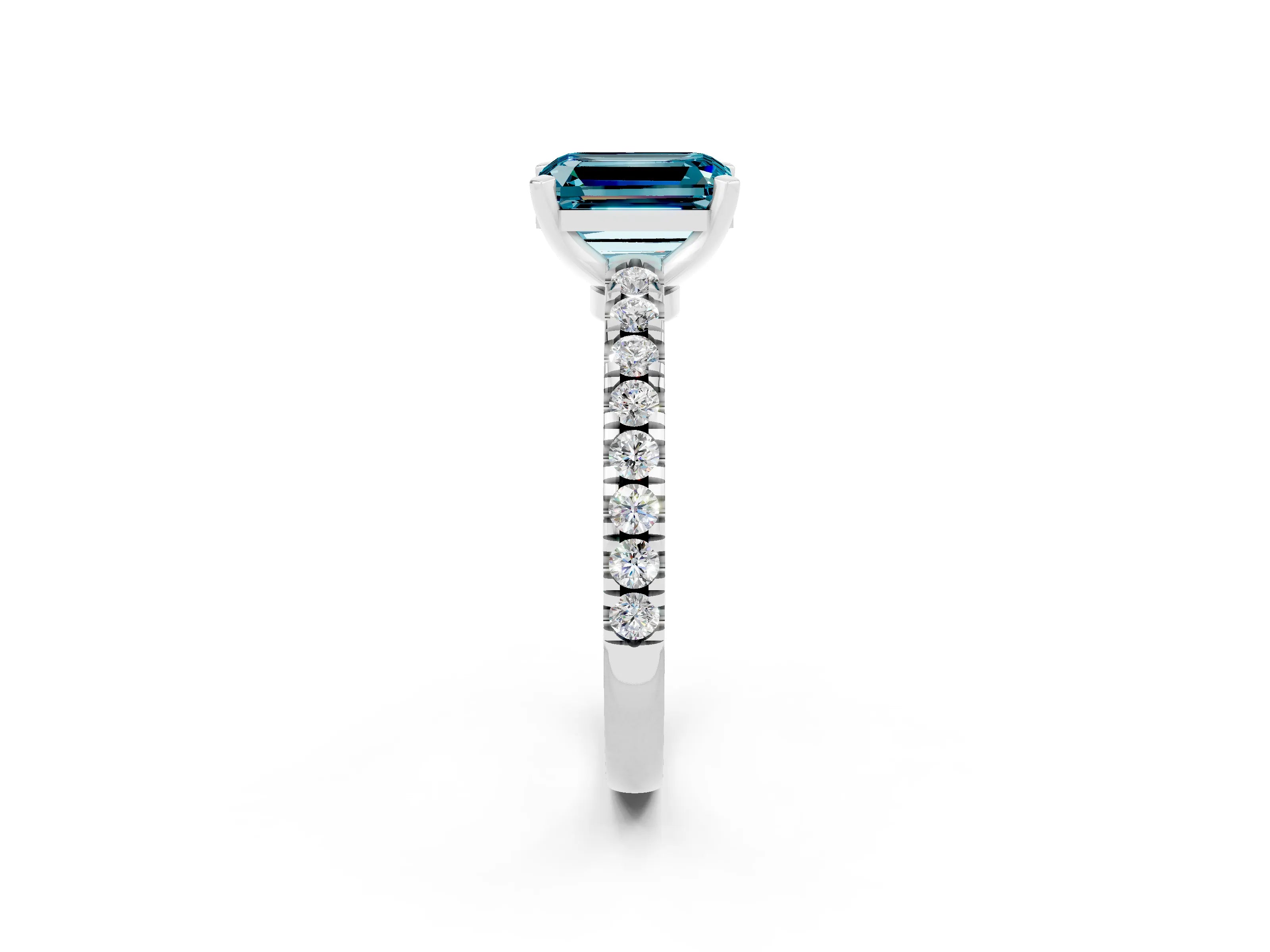 White gold Emerald Cut Solitaire Diamond with Pavé Band and Four-Prong Setting_14