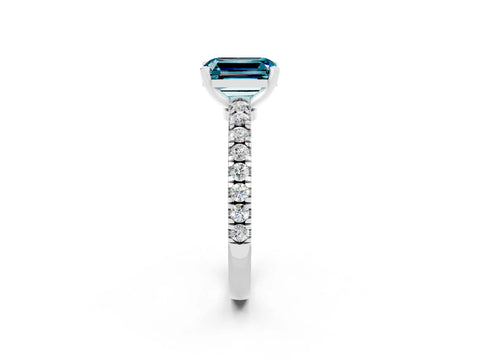 White gold Emerald Cut Solitaire Diamond with Pavé Band and Four-Prong Setting_14