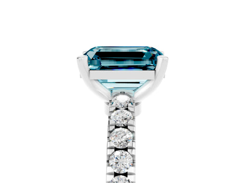 White gold Emerald Cut Solitaire Diamond with Pavé Band and Four-Prong Setting_17