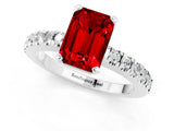 White gold Emerald Cut Solitaire Diamond with Pavé Band and Four-Prong Setting_1