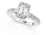 White gold Emerald Cut Solitaire Diamond with Pavé Band and Four-Prong Setting_1