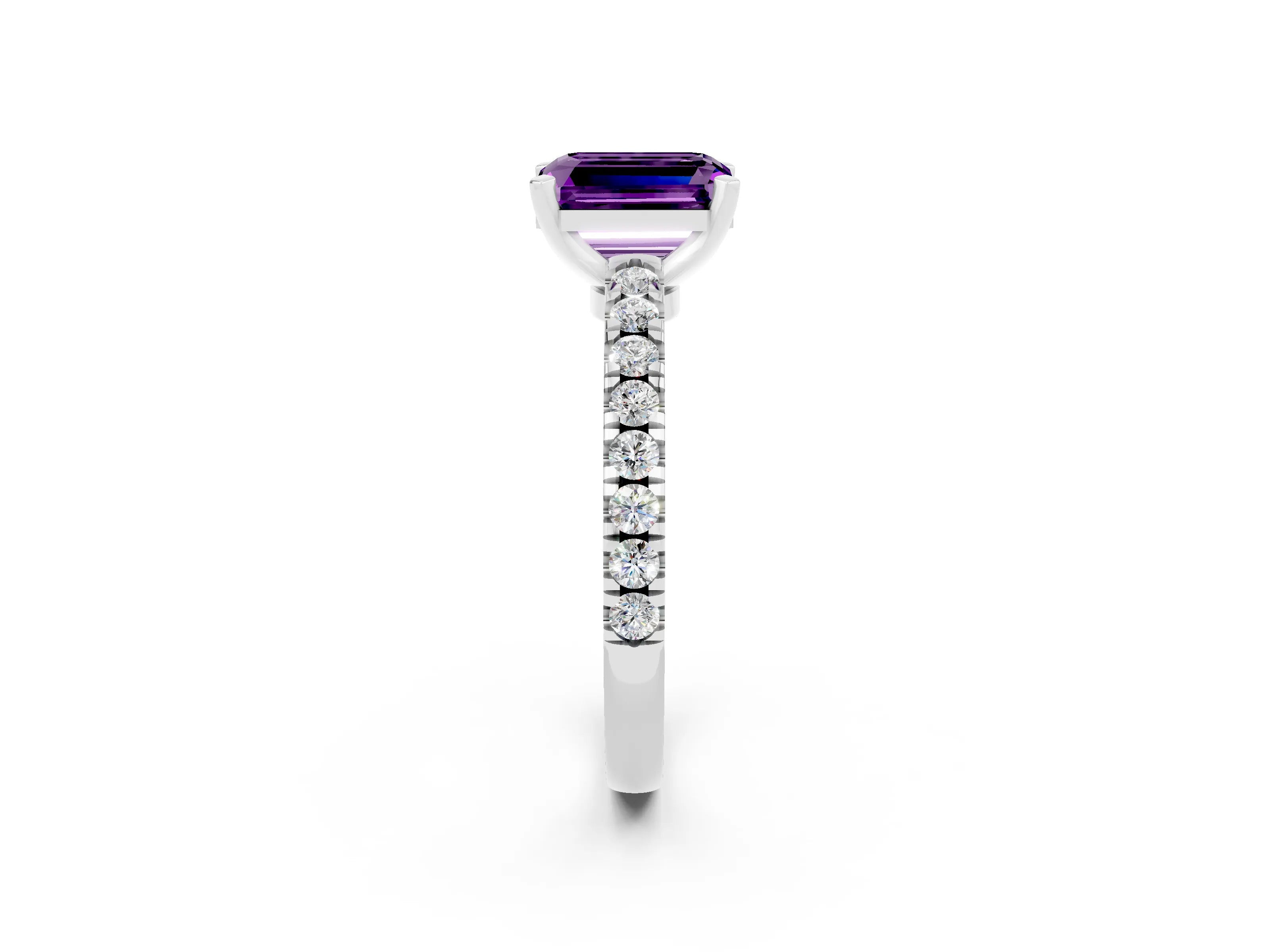 White gold Emerald Cut Solitaire Diamond with Pavé Band and Four-Prong Setting_2