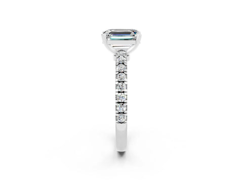 White gold Emerald Cut Solitaire Diamond with Pavé Band and Four-Prong Setting_2