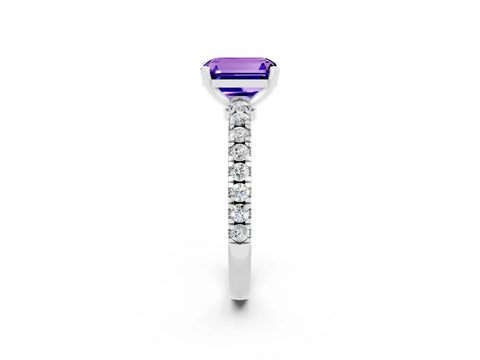 White gold Emerald Cut Solitaire Diamond with Pavé Band and Four-Prong Setting_2