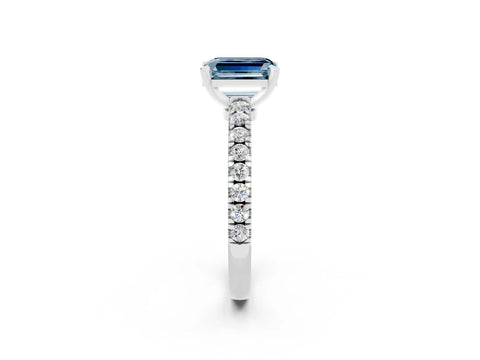 White gold Emerald Cut Solitaire Diamond with Pavé Band and Four-Prong Setting_2