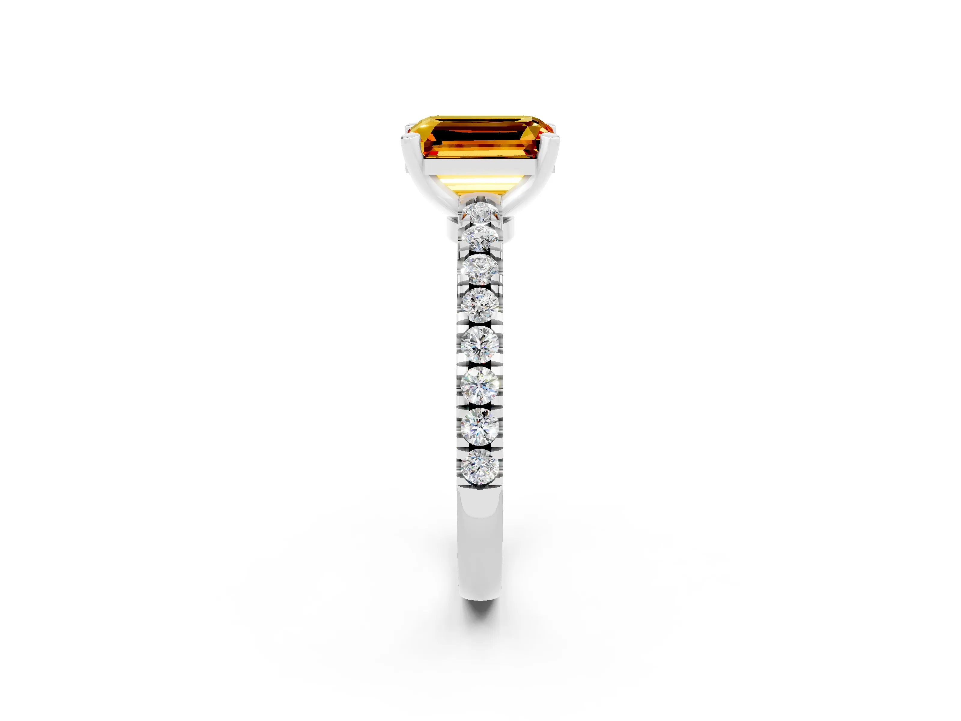White gold Emerald Cut Solitaire Diamond with Pavé Band and Four-Prong Setting_2
