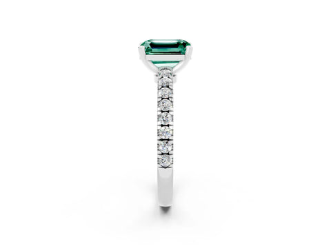 White gold Emerald Cut Solitaire Diamond with Pavé Band and Four-Prong Setting_2