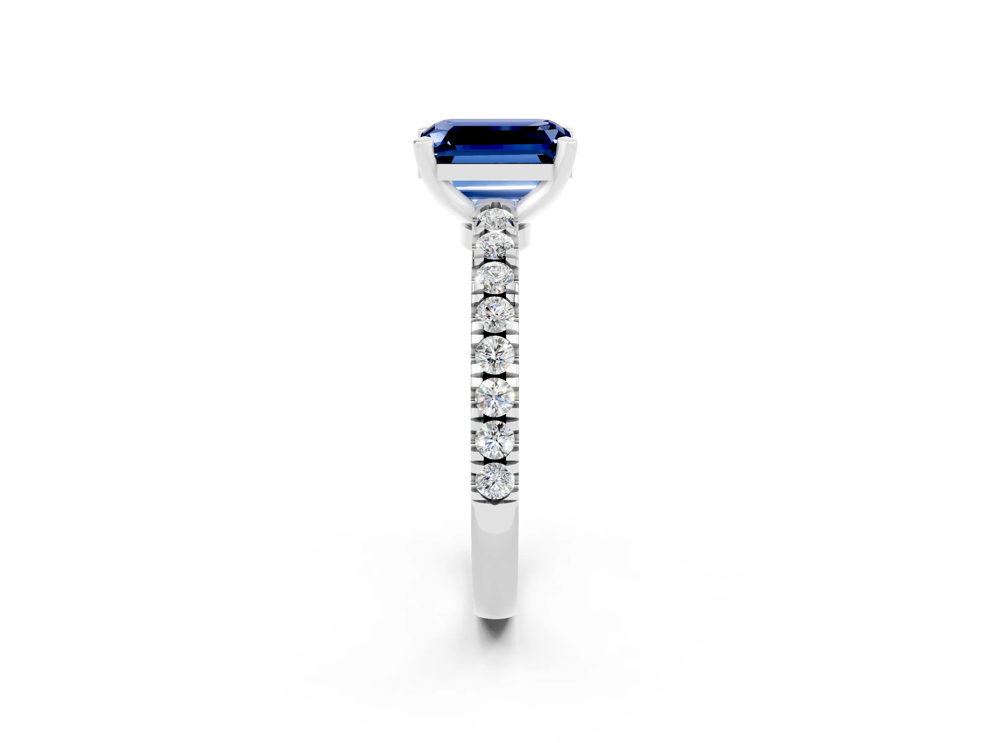 White gold Emerald Cut Solitaire Diamond with Pavé Band and Four-Prong Setting_2