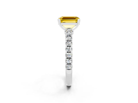 White gold Emerald Cut Solitaire Diamond with Pavé Band and Four-Prong Setting_2