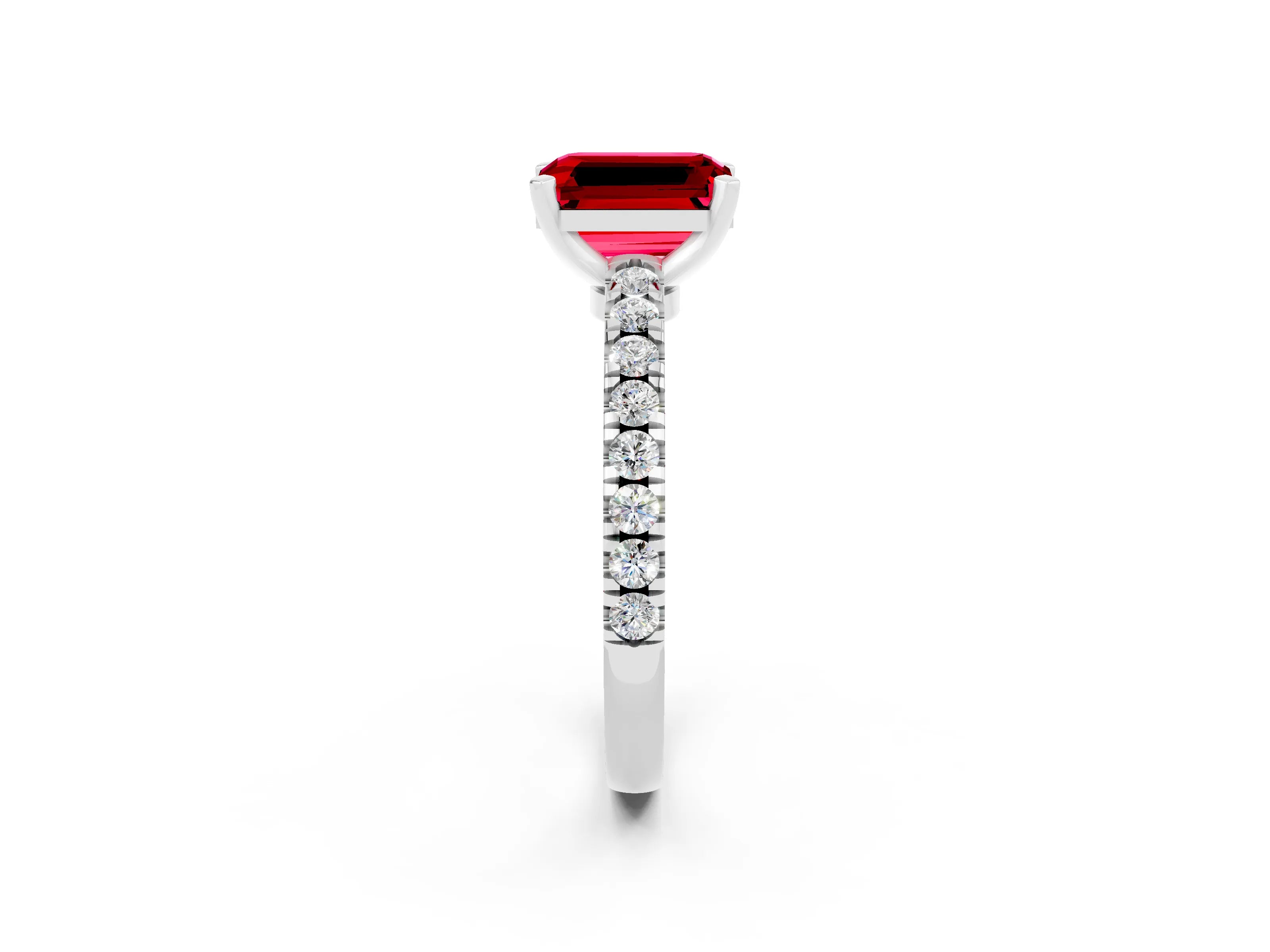 White gold Emerald Cut Solitaire Diamond with Pavé Band and Four-Prong Setting_2