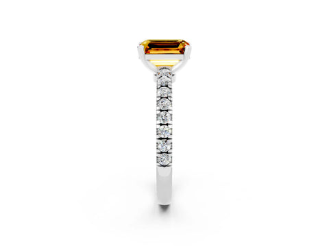 White gold Emerald Cut Solitaire Diamond with Pavé Band and Four-Prong Setting_2