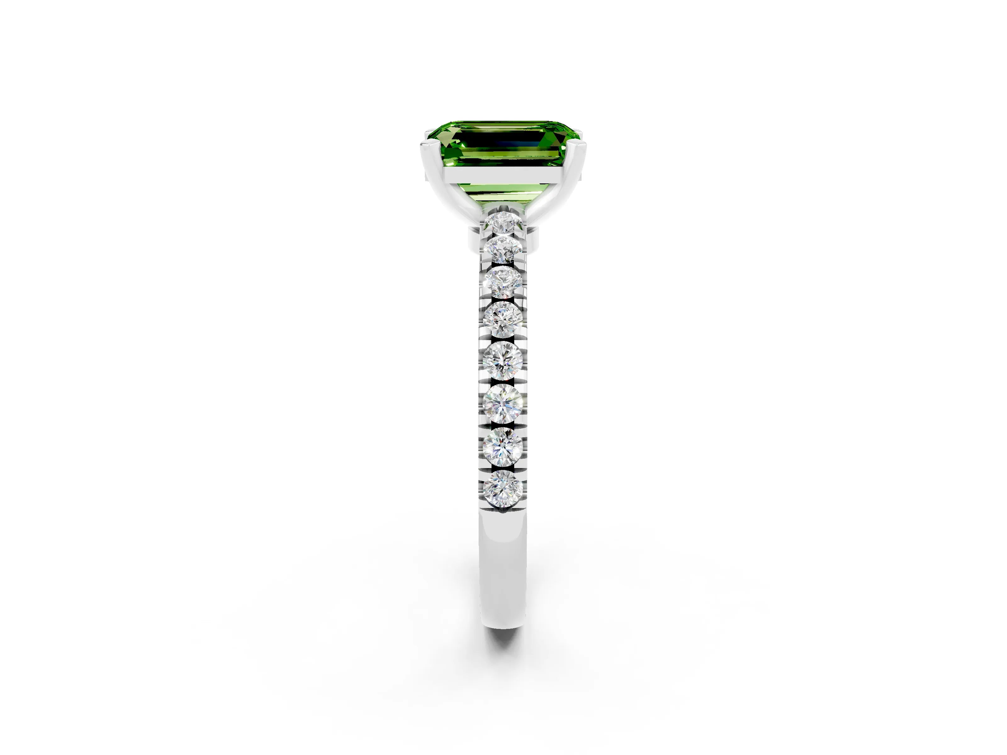 White gold Emerald Cut Solitaire Diamond with Pavé Band and Four-Prong Setting_2
