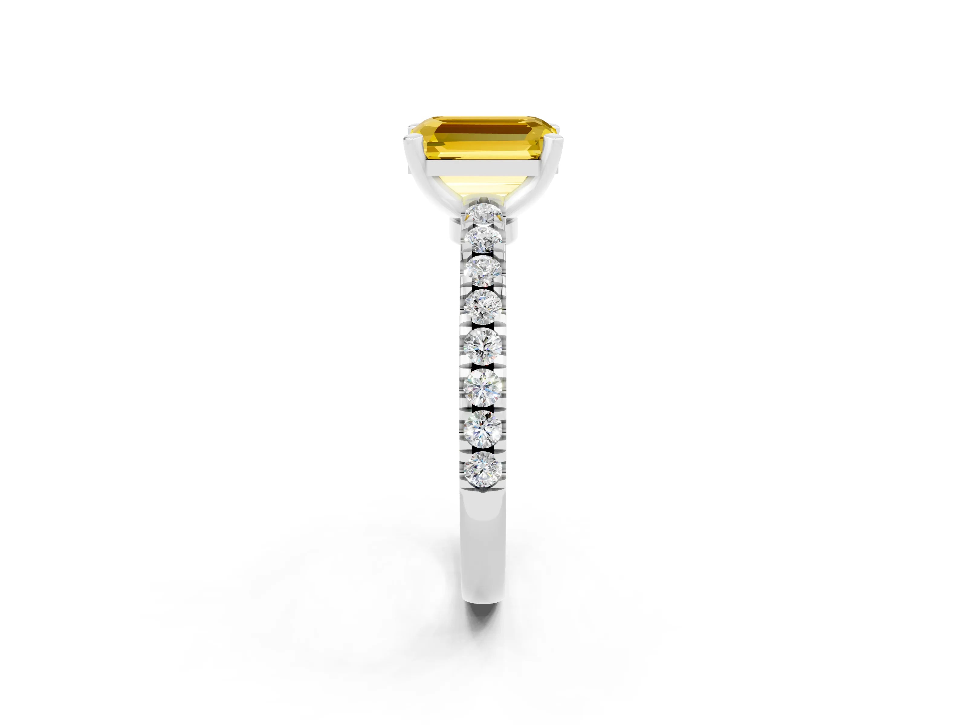 White gold Emerald Cut Solitaire Diamond with Pavé Band and Four-Prong Setting_2