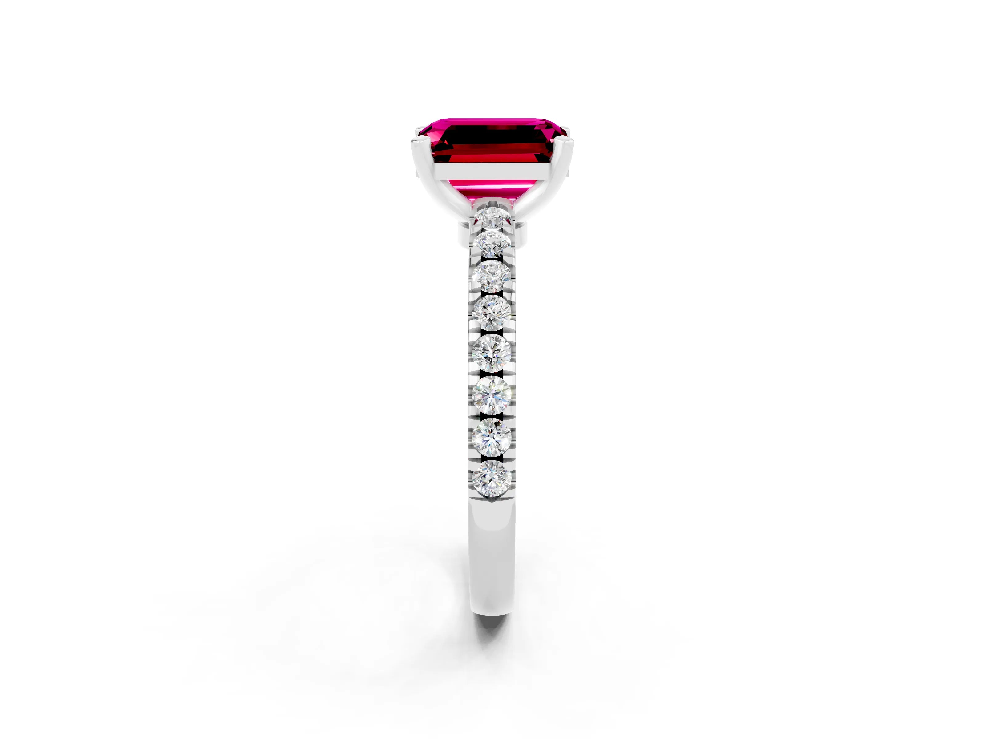 White gold Emerald Cut Solitaire Diamond with Pavé Band and Four-Prong Setting_2