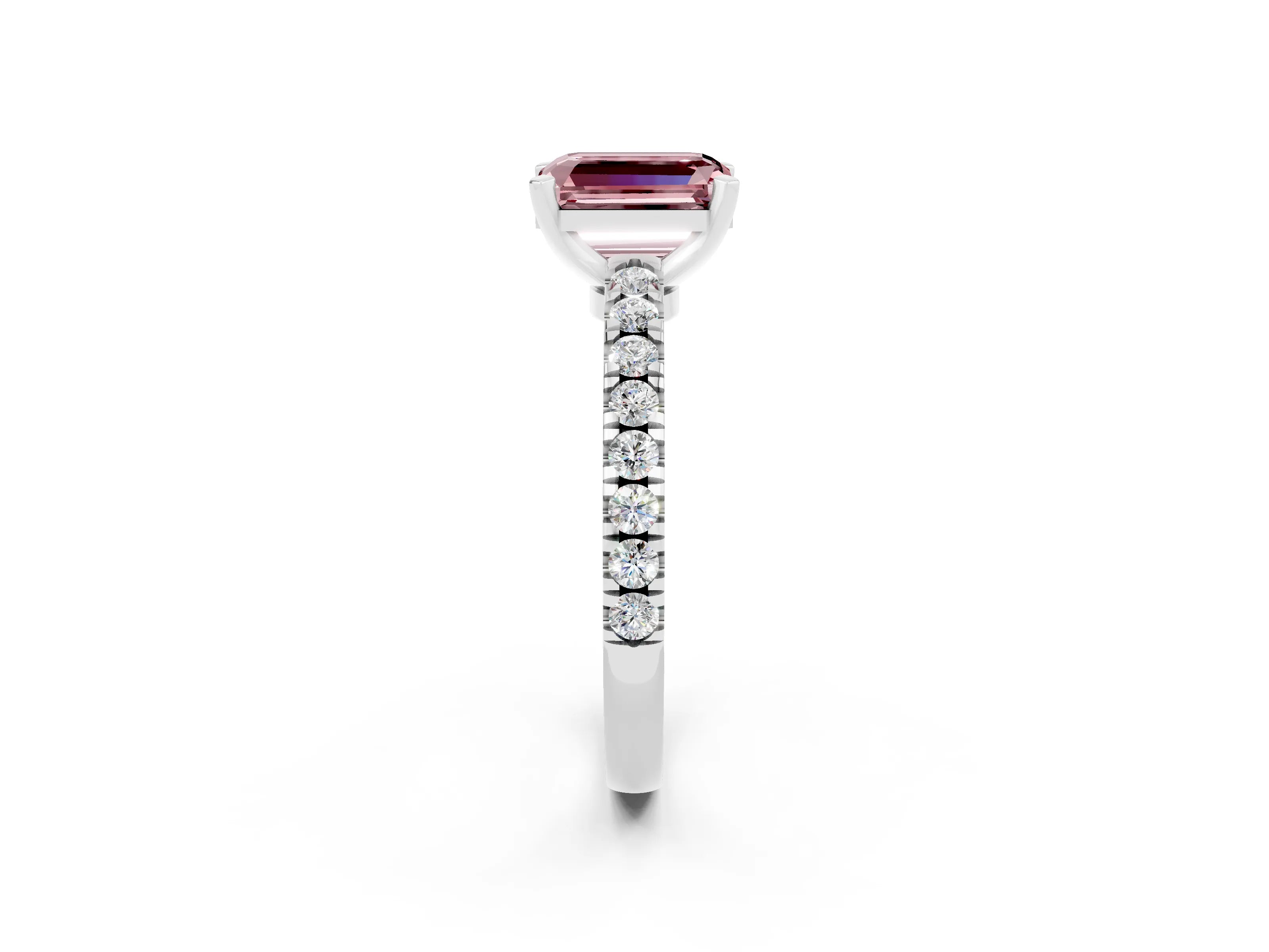 White gold Emerald Cut Solitaire Diamond with Pavé Band and Four-Prong Setting_2