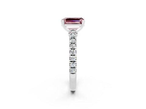 White gold Emerald Cut Solitaire Diamond with Pavé Band and Four-Prong Setting_2