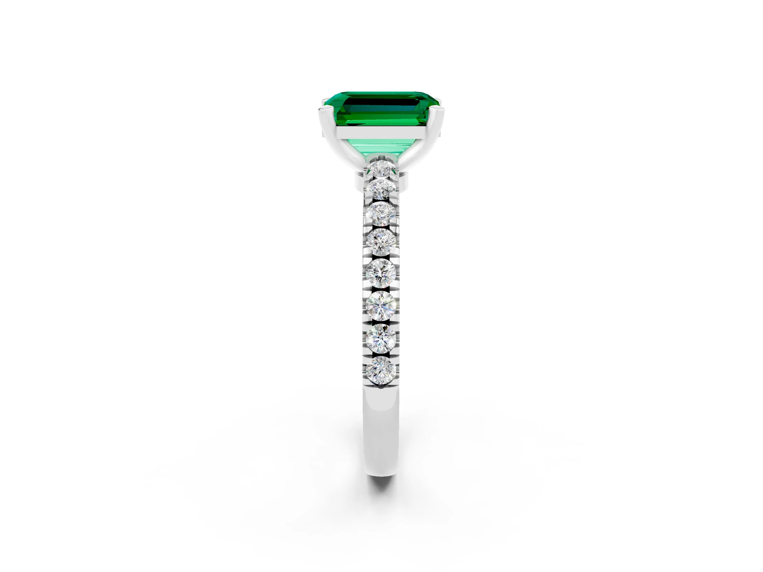 White gold Emerald Cut Solitaire Diamond with Pavé Band and Four-Prong Setting_2
