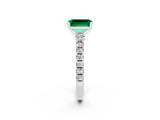 White gold Emerald Cut Solitaire Diamond with Pavé Band and Four-Prong Setting_2