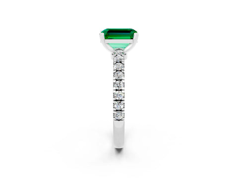 White gold Emerald Cut Solitaire Diamond with Pavé Band and Four-Prong Setting_2