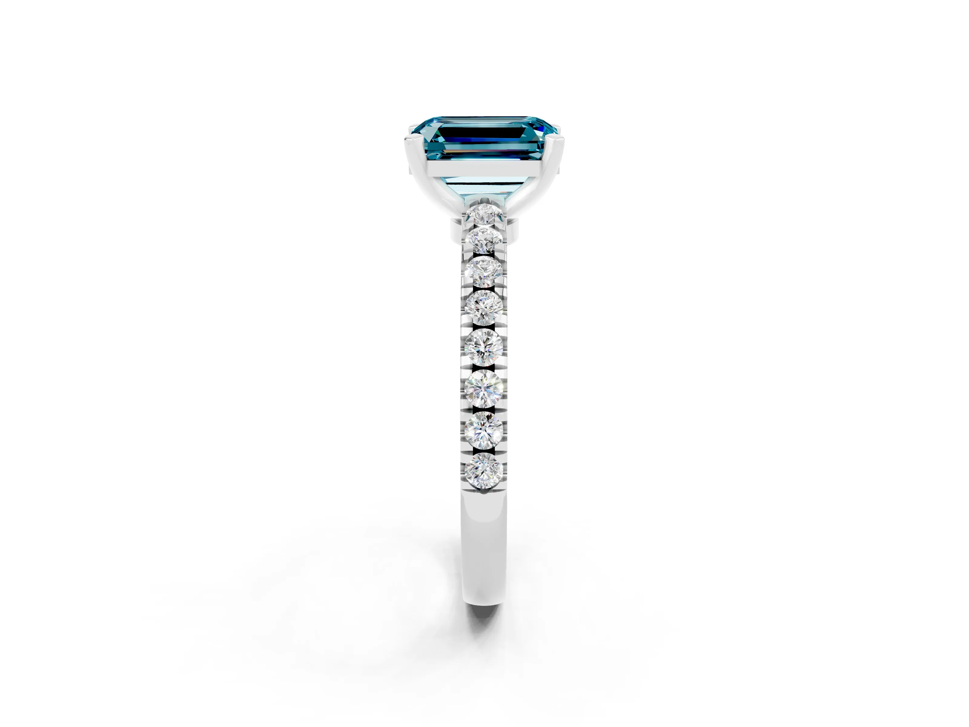 White gold Emerald Cut Solitaire Diamond with Pavé Band and Four-Prong Setting_2