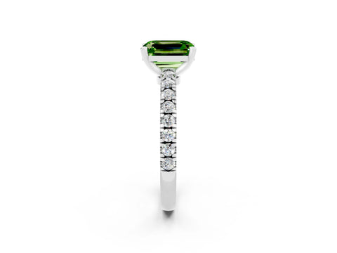 White gold Emerald Cut Solitaire Diamond with Pavé Band and Four-Prong Setting_2