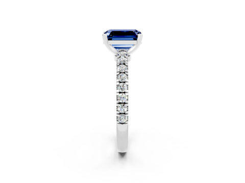 White gold Emerald Cut Solitaire Diamond with Pavé Band and Four-Prong Setting_2