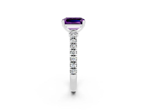 White gold Emerald Cut Solitaire Diamond with Pavé Band and Four-Prong Setting_2