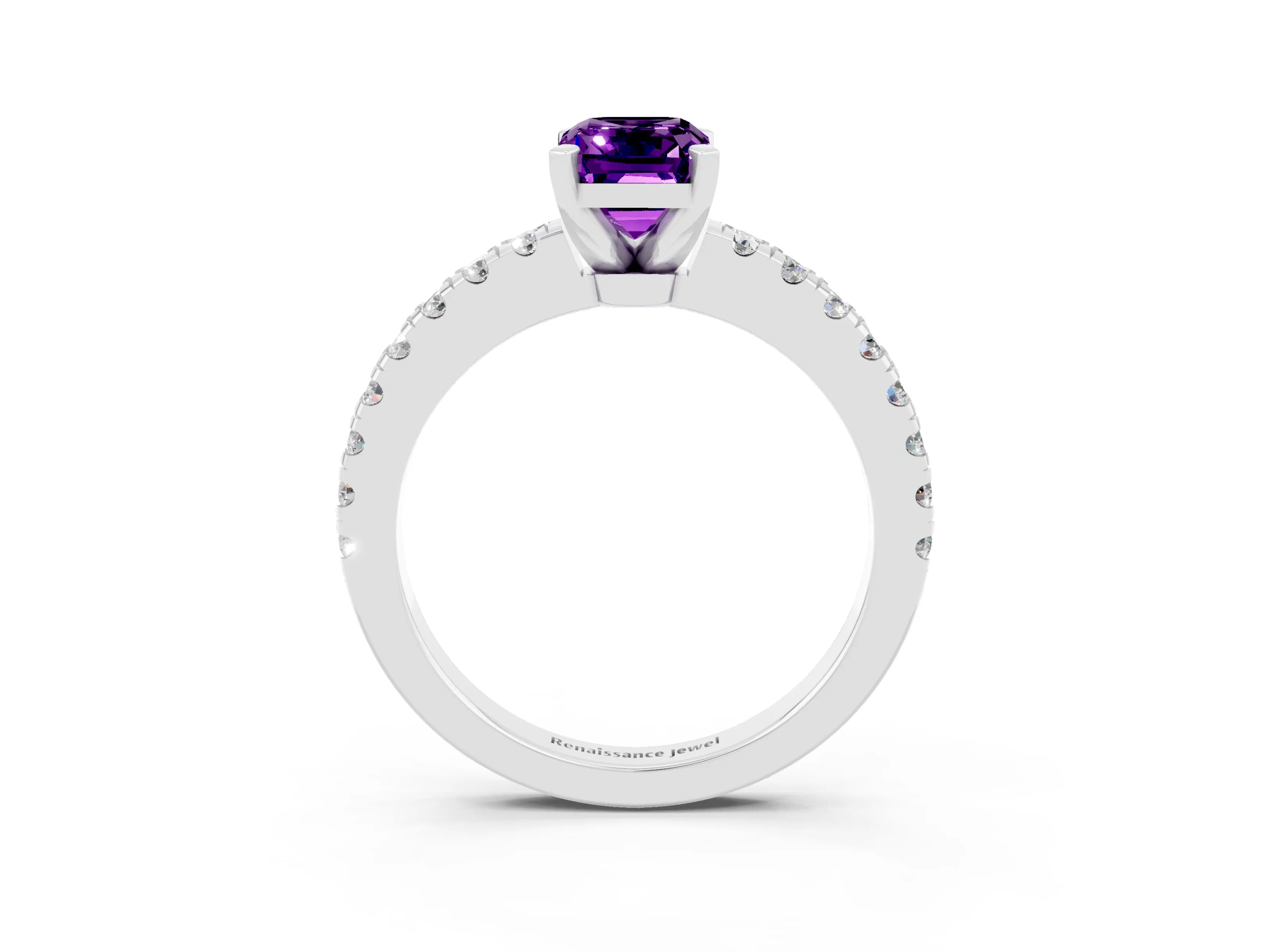 White gold Emerald Cut Solitaire Diamond with Pavé Band and Four-Prong Setting_3