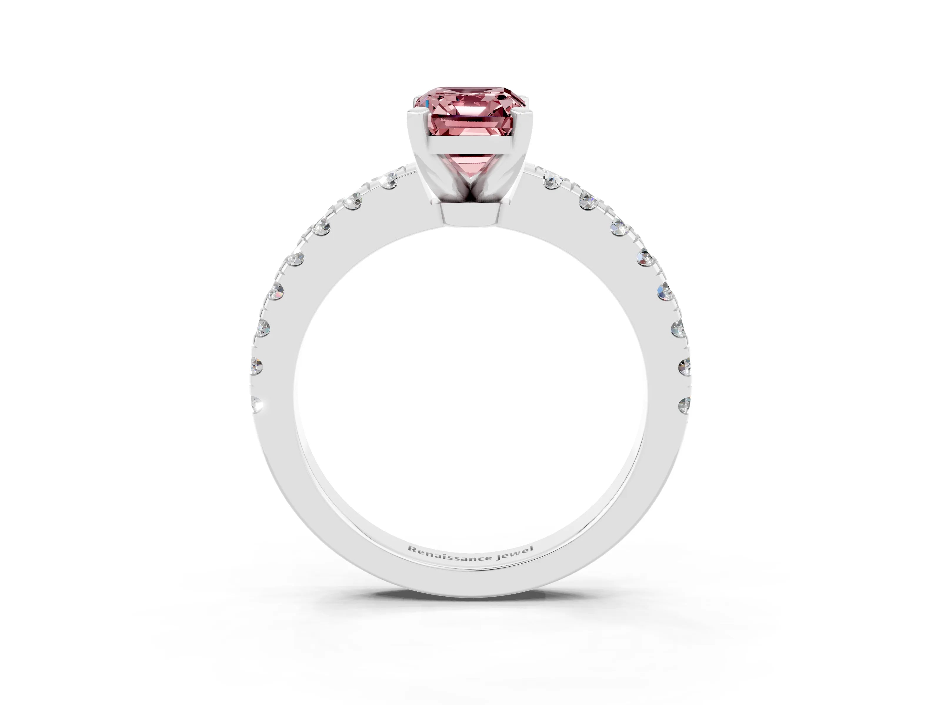 White gold Emerald Cut Solitaire Diamond with Pavé Band and Four-Prong Setting_3