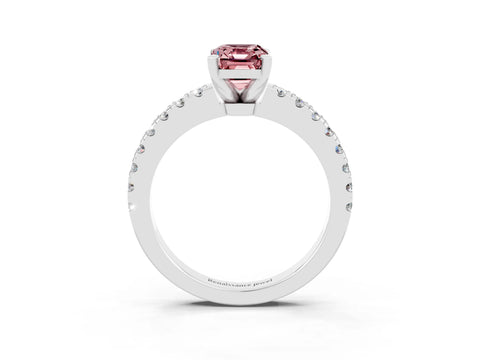 White gold Emerald Cut Solitaire Diamond with Pavé Band and Four-Prong Setting_3
